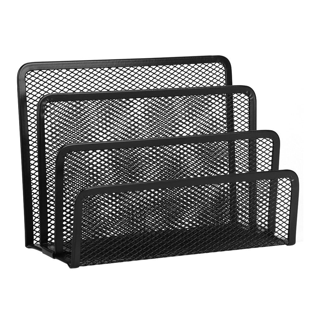 Metal Mesh Desk Mail Organizer Small Letter Sorter Desktop File Holder Organizer with 3 Vertical Upright Compartments Office Home School Desktop Storage Support for Document Filing Folders Mail Paper