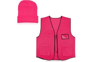 Jeere 2 PCS Blaze Pink Hunting Vest and Hat Set - Knitted Hat for Adult Hiking and Fishing