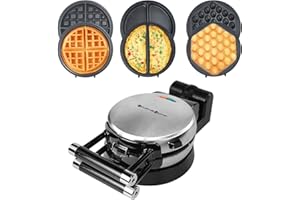 Health and Home 3-in-1 Waffle, Omelet, Egg Waffle Maker, 3 Removable Nonstick Baking Plates, Upgraded 360 Rotating Belgian Maker