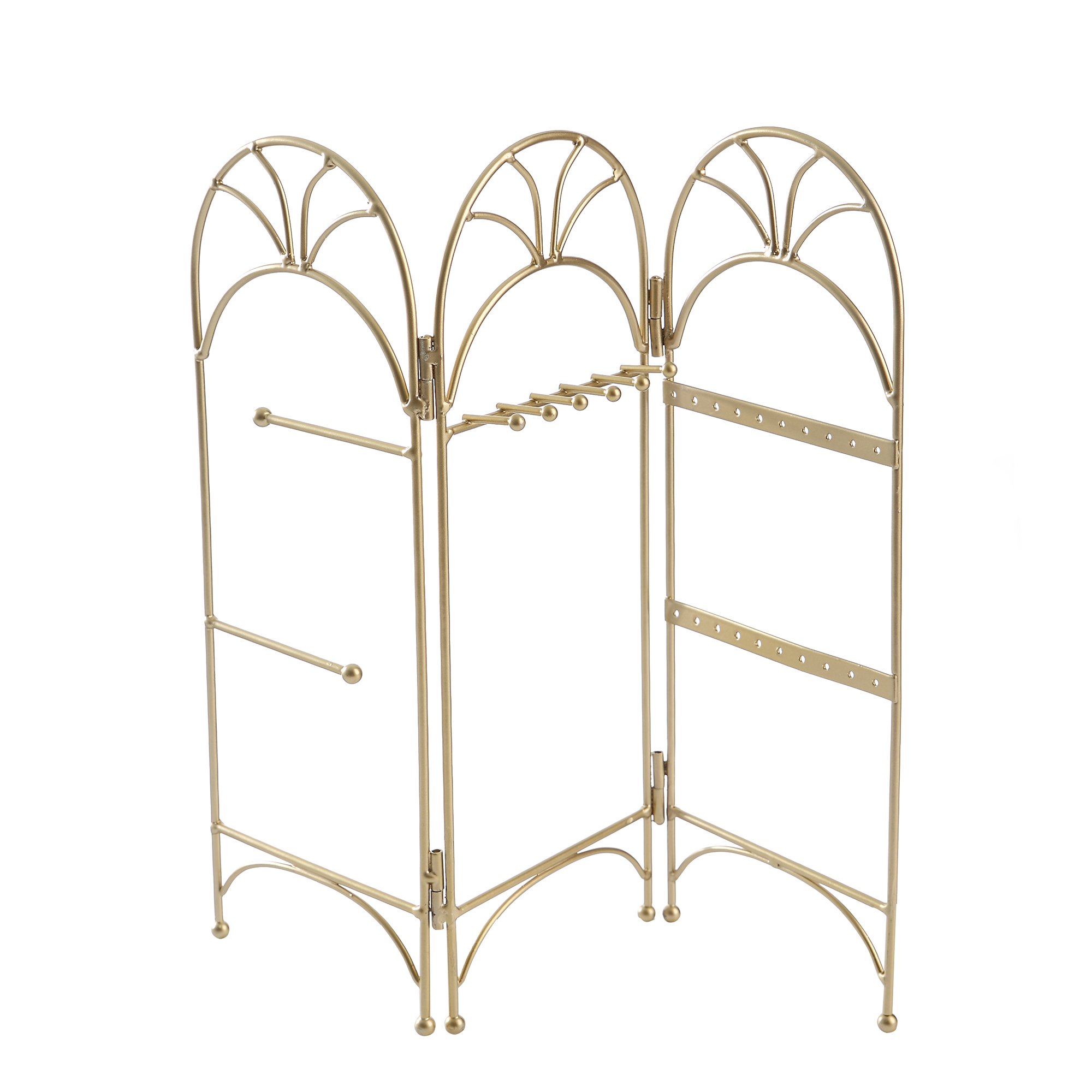 Modern Gold Metal 3 Panel Trellis Folding Jewelry Hanger Organizer for Bracelet, Earrings, Necklace
