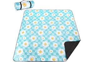 Airensky Extra Large(79 "x 83") Picnic Blanket, 3-Layer Thicking Outdoor Camping Blanket, Machine Washable Beach Blanket, Waterproof and Wear-Resistant, Soft and Comfortable(White Flower)