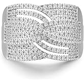 Delicin Jewelry Rhodium Plated Cubic Zirconia Criss Cross Wide Band Cocktail Ring