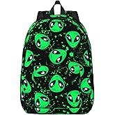 GVGOAGL Funny Green Alien Backpack for Girls Boys Women Lightweight Canvas Bookbag Casual Daypack for Travel Outdoor Camping, 17 Inch