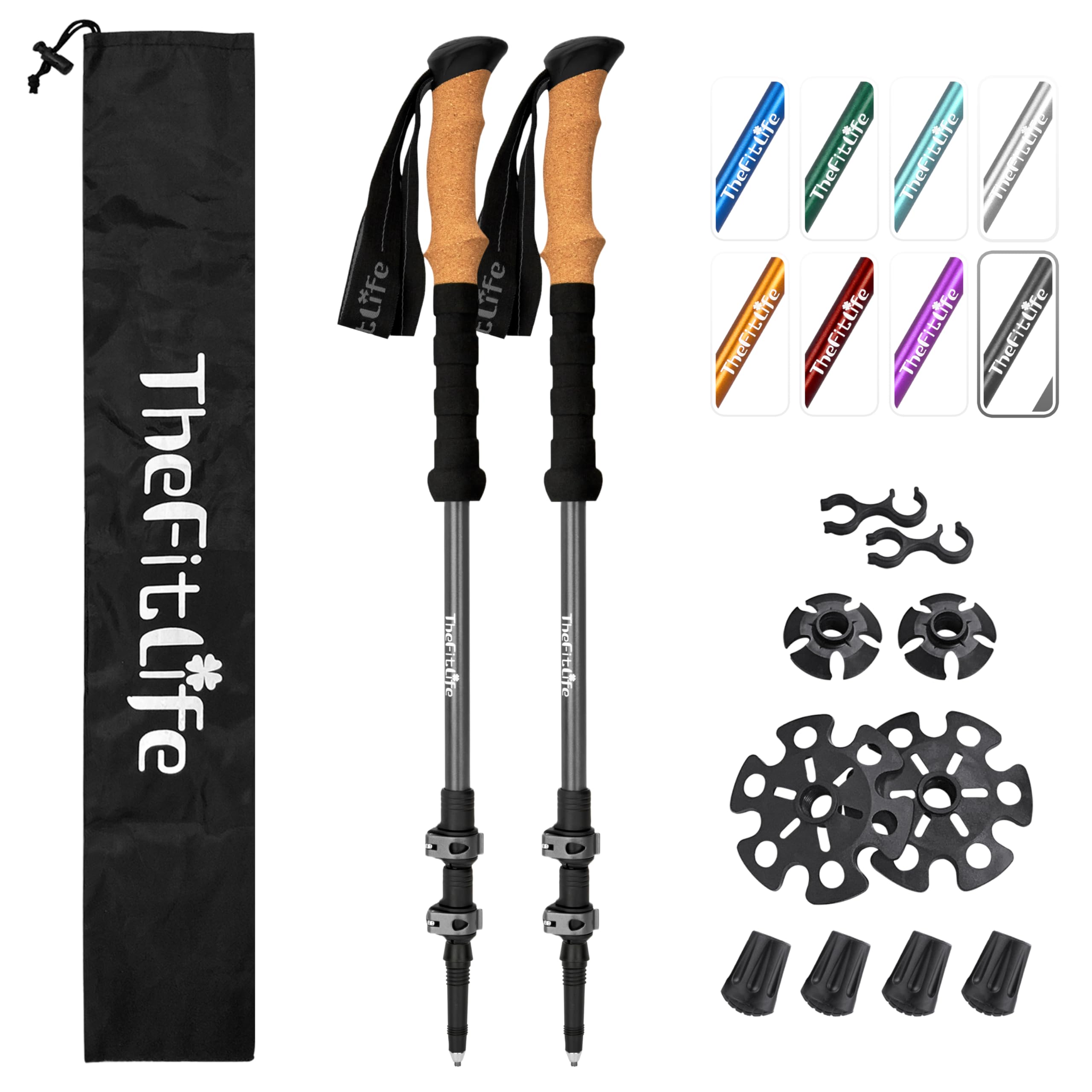 TheFitLife Trekking Poles - Lightweight 7075 Aluminum Hiking Sticks with Cork Grips, Adjustable Telescopic Design, Metal Flip Lock for Men & Women - Perfect for Hiking, Walking, Camping & Backpacking
