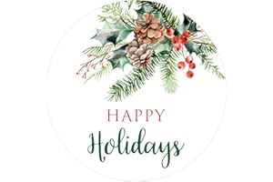 G2PLUS Happy Holiday Stickers - 120 Pcs Christmas Holiday Stickers, 2'' Round Xmas Holly Berry Labels Winter Seasonal Envelopes Seals