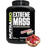 NutraBio Extreme Mass Gainer Protein Powder, 53G Protein, Clean Weight Gainer, Increase Muscle Mass, Full Spectrum Amino Acid - Strawberry Pastry, 6 Pound