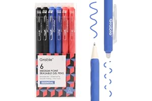 Grabie Erasable Gel Pens, Medium Point 0.7 mm Erasable Pens, Make Mistakes Disappear for Drawing Writing Planner, Pack of 6, 