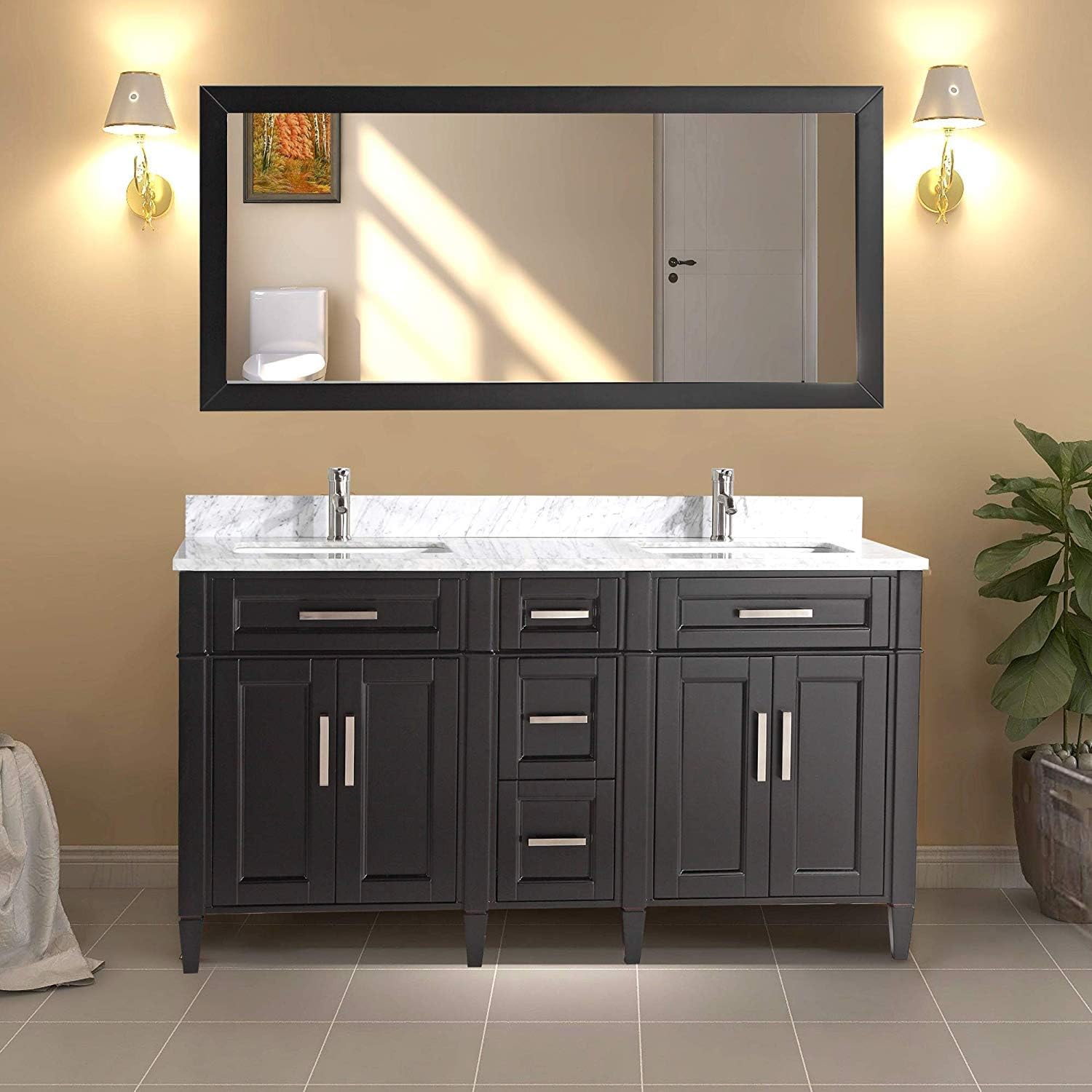 Vanity Art 60 Inch Double Sink Bathroom Vanity Set Carrara Marble Stone Top 5 Drawers 2 Shelves Undermount Sink With Free Mirror Va2060 De Amazon Ca Home Kitchen