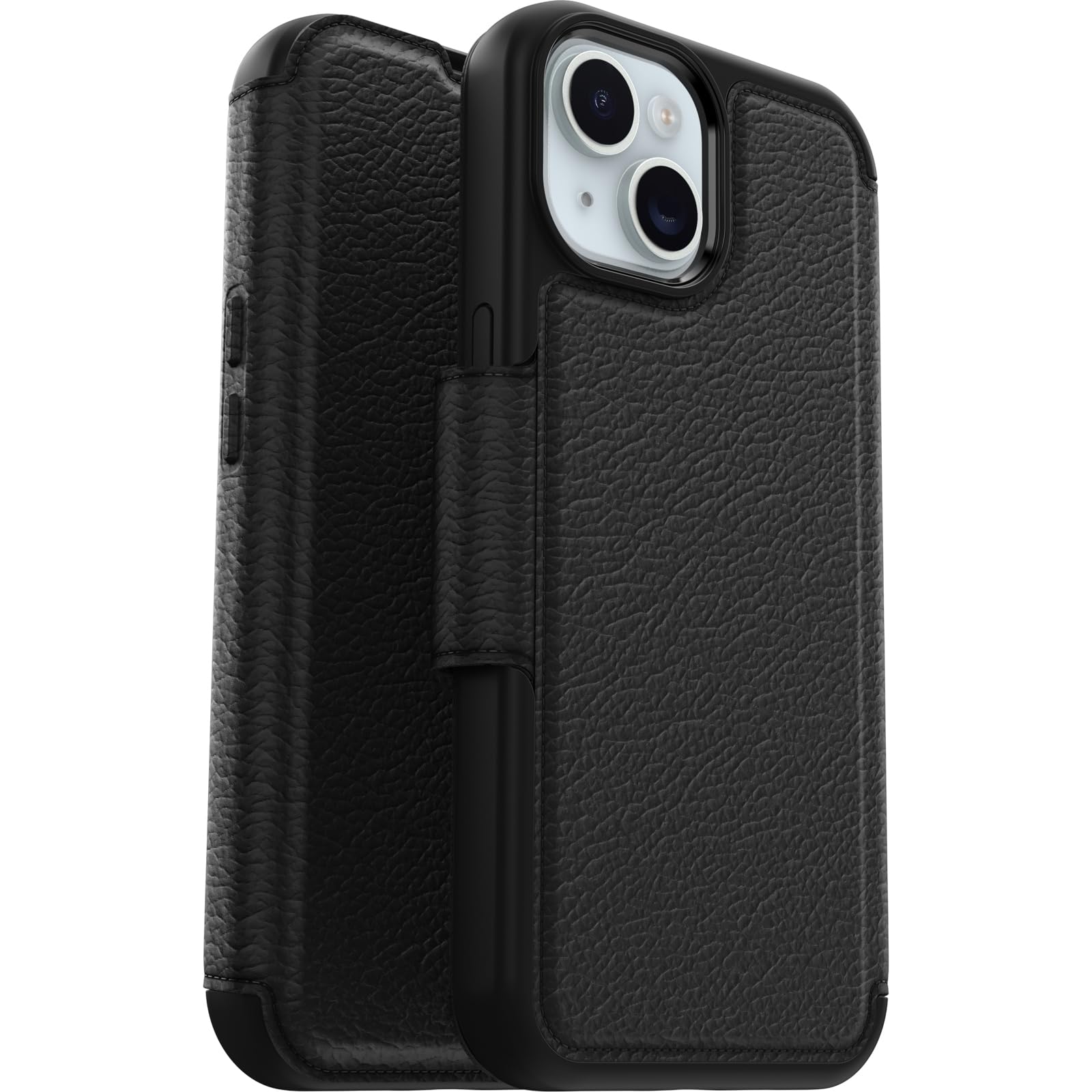OtterBox Strada Case for iPhone 15 for MagSafe, Shockproof, Drop proof, Premium Leather Protective Folio with Two Card Holders, 3x Tested to Military Standard, Black, No Retail Packaging — image 1