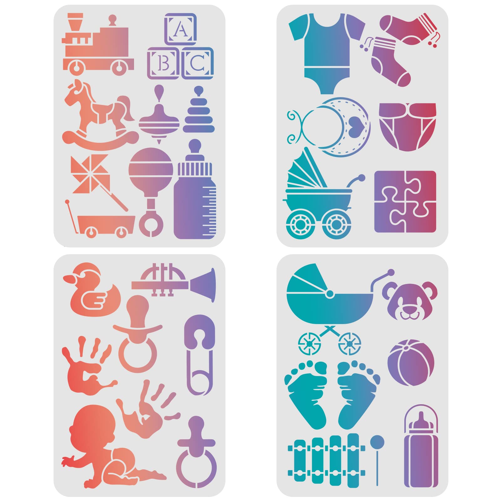 FINGERINSPIRE 4 Pcs Baby Theme Stencils Template 29.7x21cm Plastic Baby Bottle Stroller Reusable Drawing Painting Stencils for Wood, Floor, Wall, Tile DIY Art and Craft — image 1