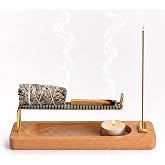 4 in 1 Incense Holder for Sticks, Palo Santo and Sage Holder, Wooden Incense Burner with Ash Catcher, 2 in 1 Incense and Candle Holder, Unique Incense Stick Holder for Yoga Meditation Decor