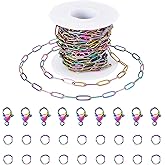 Pandahall 16.4 Feet Rainbow Stainless Steel Paperclip Chains 12x4x1mm Multicolor Metal Chains for DIY Necklace Bracelet Jewelry Making with Lobster Clasps Jump Rings