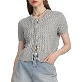 Yimoon Womens Short Sleeve Summer Cardigan Crop Button Down Cable Knit Sweater Basic Crewneck Slim fit Going Out Tops