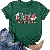 Christmas Shirts for Women Funny Tis The Season Xmas Tree Coffee Gifts T Shirt Short Sleeve Holiday Tops