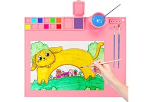 WOTOLIT Silicone Painting Mat - 19.7"X15.7" Silicone Art Mat with 1 Water Cup for Kids - Silcone Craft Mat has12 Color Dividers - 2 Paint Dividers (Pink)