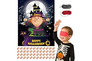 Haunt Couture Halloween Pin the Tail Game Kit - Pin The Nose on The Witch - 48 Players Party Game for Kids - Carnival, Birthday, Classroom Activities