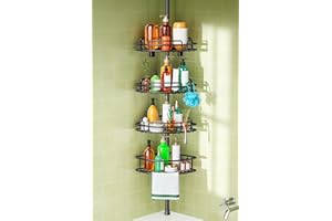HAMITOR Corner Caddy Tension Pole: 4-Tier Rust-Resistant Adjustable Bathroom Organizer Shelves - 47-121 Inch No-Drill Quick I