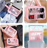 Jsdoin 4 Pcs Clear Travel Toiletry Bag Set Pink PVC Waterproof view 6
