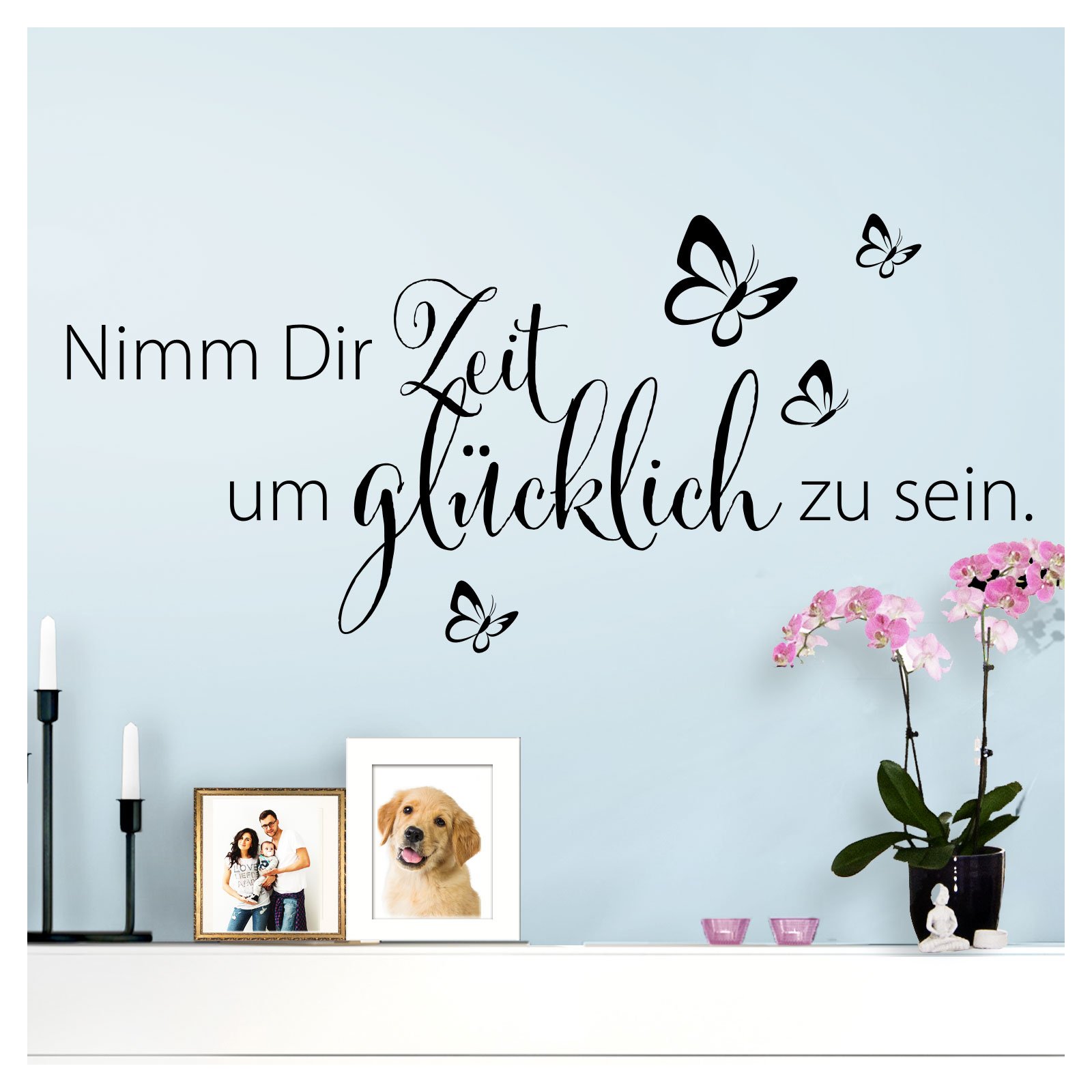 Wandaro W3307 Wall Sticker in German Quote 'Nimm Dir Zeit um glücklich zu sein' Black 80x36 cm.