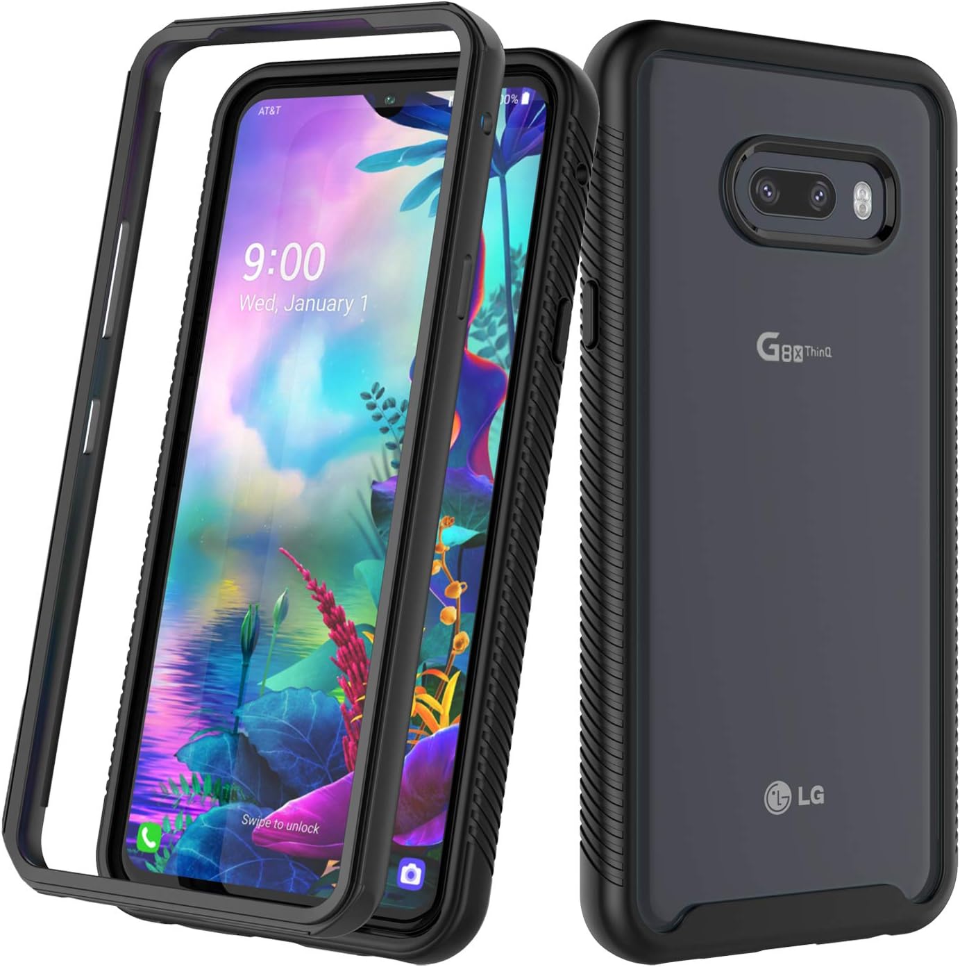 LG G8X ThinQ Case, LG V50S ThinQ Case, Takfox Dual Layer Rugged Armor Defender Shockproof Crystal [Clear] Back Case Full Body Protective Soft TPU Bumper Phone Case for LG G8X ThinQ/LG V50S ThinQ-Black