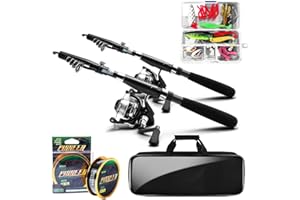 LUYIANXI Fishing Pole and Reel Combo - 2PCS Carbon Fiber Telescopic Rods Spinning Reels Saltwater/Freshwater Kit with Lures, Line and Carrier Bag, Travel Fishing Gear for Adults