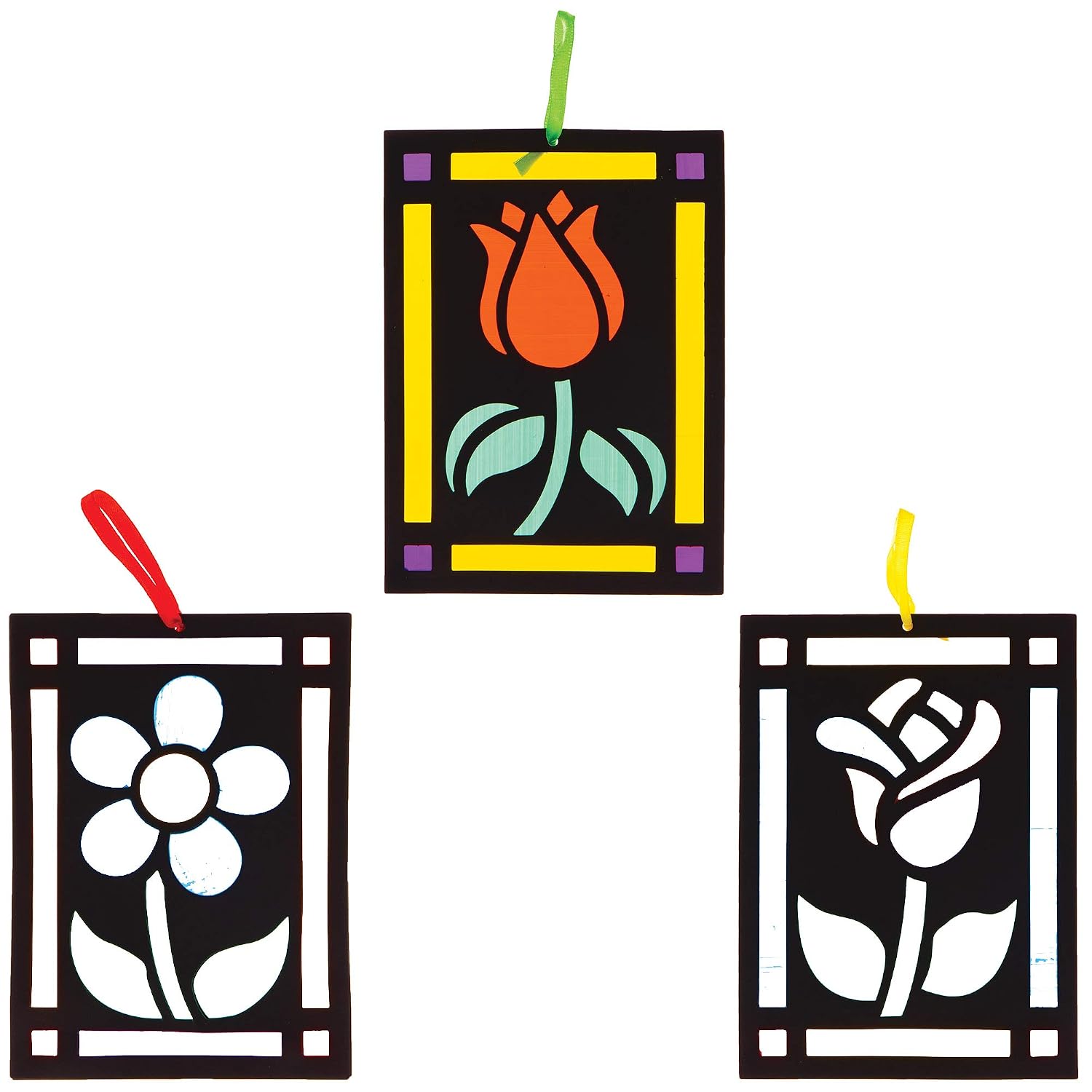 Baker Ross Flower Stained Glass Decorations - Pack of 6, Stained Glass Arts and Crafts, Craft For Kids (AT389) - Image 5