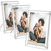 AITEE 5x7 Acrylic Picture Frames 3 Pack, Clear Picture Frames with Stand, Magnetic Frame Lucite Frameless Transparent Floating Gift for Home Desktop Display