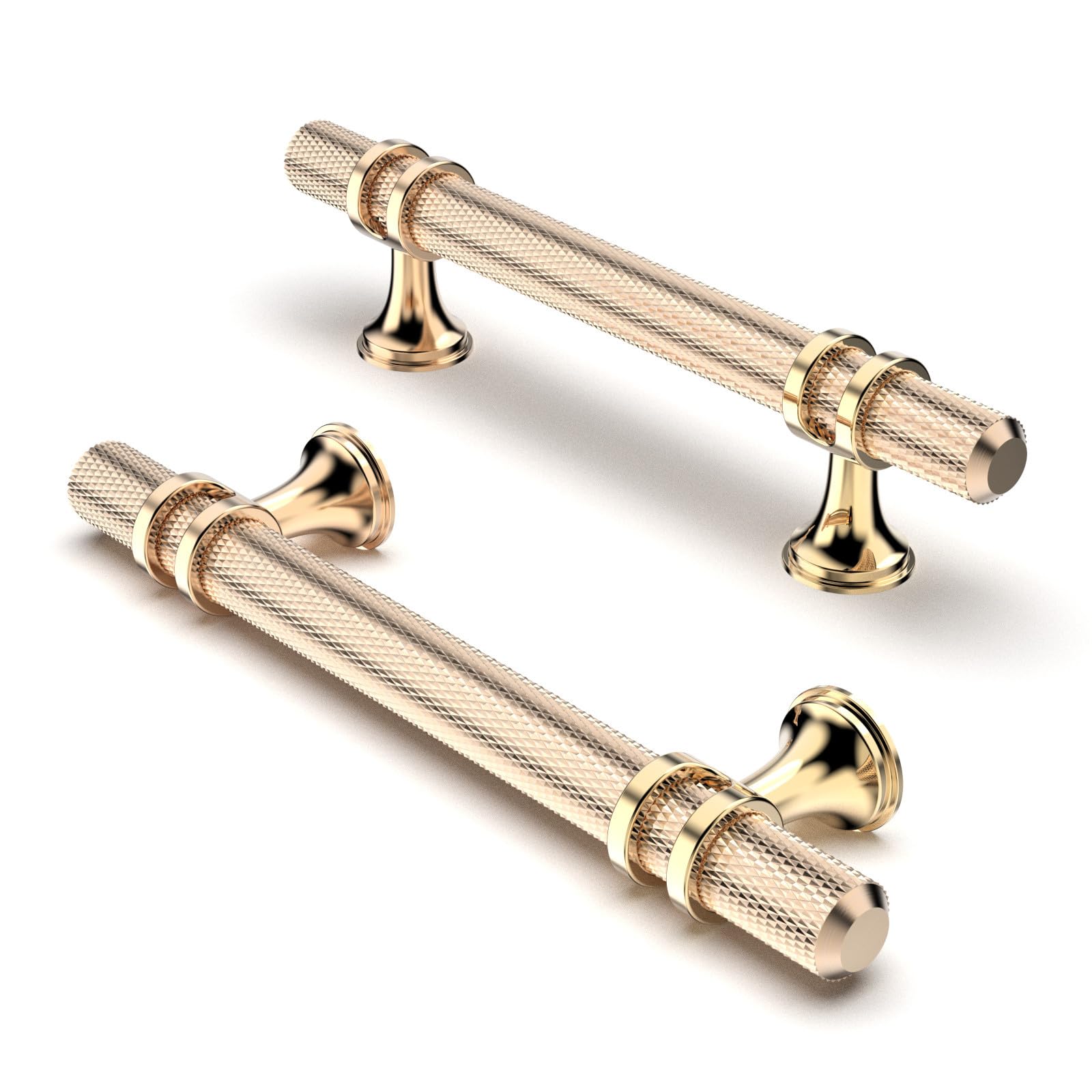 FURNIWARE Pack of 10 Cabinet Handles, Knurled Cabinet Pulls Hardware Drawer Pulls, Kitchen Cabinet Door Handles Pull, 96mm(3.8 Inch) Hole Center Gold + Oxidized Bright Gold
