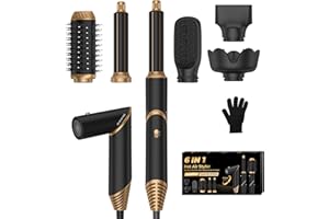 OKWRAP 6 in 1 Hair Dryer Brush, Foldable Blow Dryer Brush with Air Styler Curler Wrap, Detachable Hot Air Brush Dry,Volumize, Straight,Curl, Negative Ion Brush Blow Dryer with Diffuser, Hair Styler Tools
