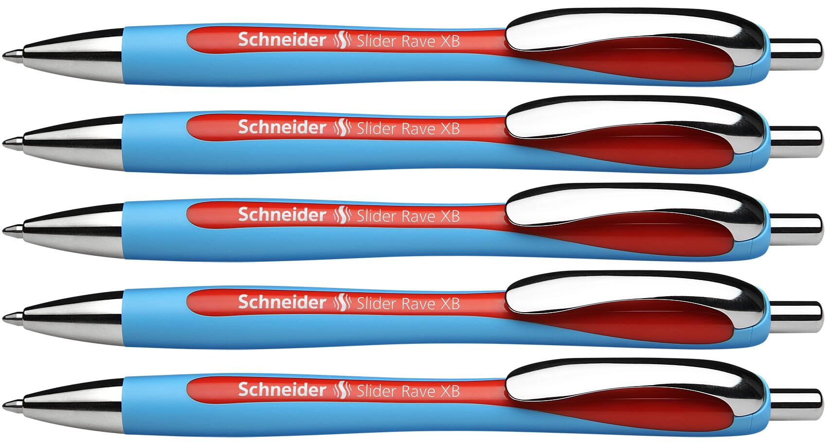 Schneider 132502 Slider Rave XB Ballpoint Pen (Line Width: XB, Made in Germany) Pack of 5 Red Ink