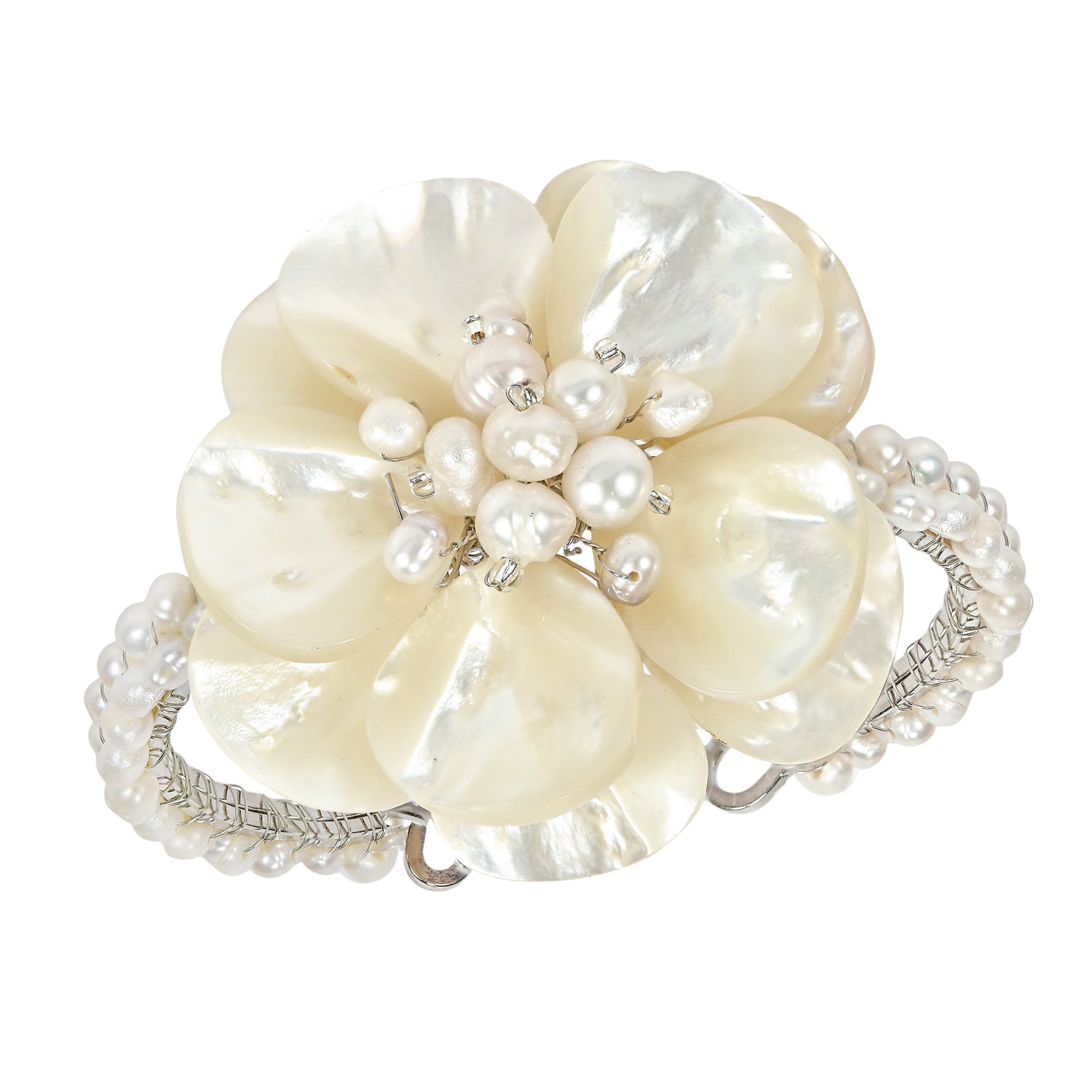 Floral Attention Mother of Pearl and Pearls Flower Cuff