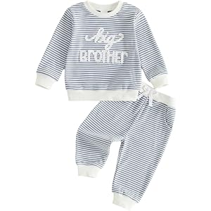 Toddler Baby Boy Fall Outfit Set Tops Pants Cute Infant Waffle Clothes | Long Sleeve Crew Neck Big Brother Bro Embroidery Swe
