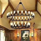 Viksroeo 48 Inch Black Extra Large Wagon Wheel Chandelier, 2 Tier 40-Lights Farmhouse Industrial Round High Ceiling Pendant L
