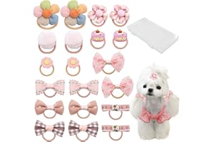 FRUTAIN 20 Pcs Dog Hair Bows with Rubber Bands Pink Puppy Hair Bows for Small Dogs Cute Elastic Handmade Puppy Dog Bowknot Hair Bow Bulk Grooming Flower Ball Bows Topknot for Pet Hair Accessories (Pink)