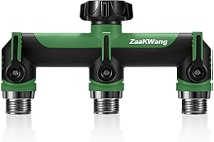 ZAAKWANG Full Flow Heavy Duty 3 Way Hose Splitter, Rugged Garden Faucet Adapter, Spout Diverter T - Way Adapter with Extended Handle, 3/4” GHT Thread, Green