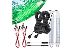 GIBBAB 120 2835 SMD LED Underwater Fishing Light，8" 10.5W DC 12V 1000ML Green Night Fishing Finder Attractor, IP68 Submersible Boat Lamp for Lure Bait Snook Crappie, 22.3ft Cord Wire &Cigarette Adapter Wire