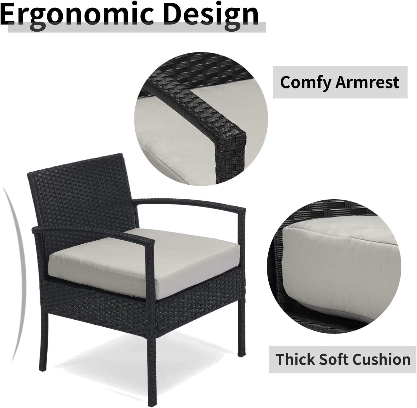 Leasbar Outdoor Chairs Set Bistro Set 3 Pieces Patio Conversation Set Furniture Set for Small Balcony Rattan Chairs and Table with Cushions Grey: Garden & Outdoor