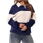 Milumia Women's Striped Color Block Long Sleeve Sweatshirt Collared Loose Fit Pullovers
