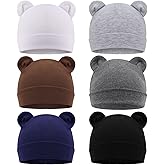 DRESHOW BQUBO 6 Pcs Newborn Baby Beanie with Bear Ears Cotton Hospital Hat Preemie Infant Caps for Baby Boy Girls 0-6 Months