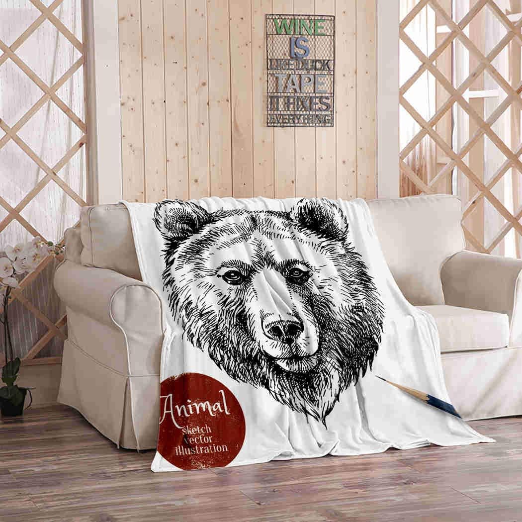 Kuidf Animal Throw Blanket Grizzly Bear Wildlife Mammal Ink Nature