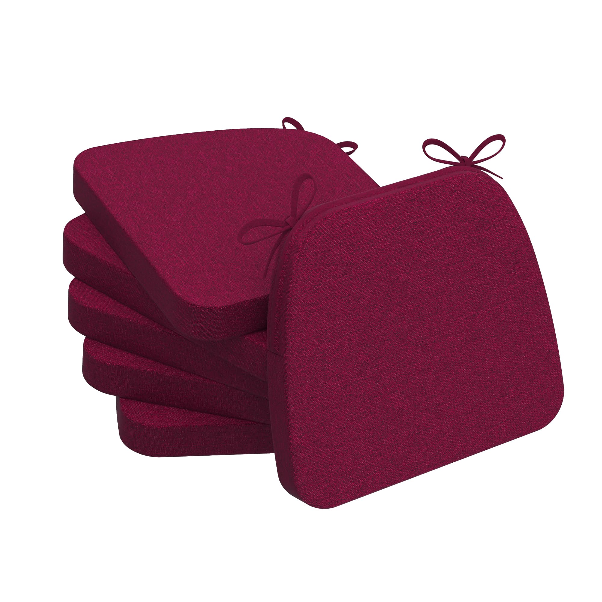 Photo 1 of AAAAAcessories D-Shaped Chair Cushions, 2" Thick Dining Chair Pads with Ties and Removable, Machine-Washable Cover, 17" x 16", Set of 6, Wine Red
