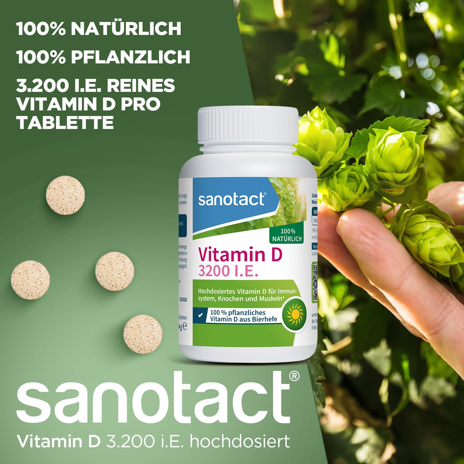 sanotact Vitamin D 3200 ie 100% pflanzliches Vitamin D aus Bierhefe, 90 natürliche Tabletten, vegan 2