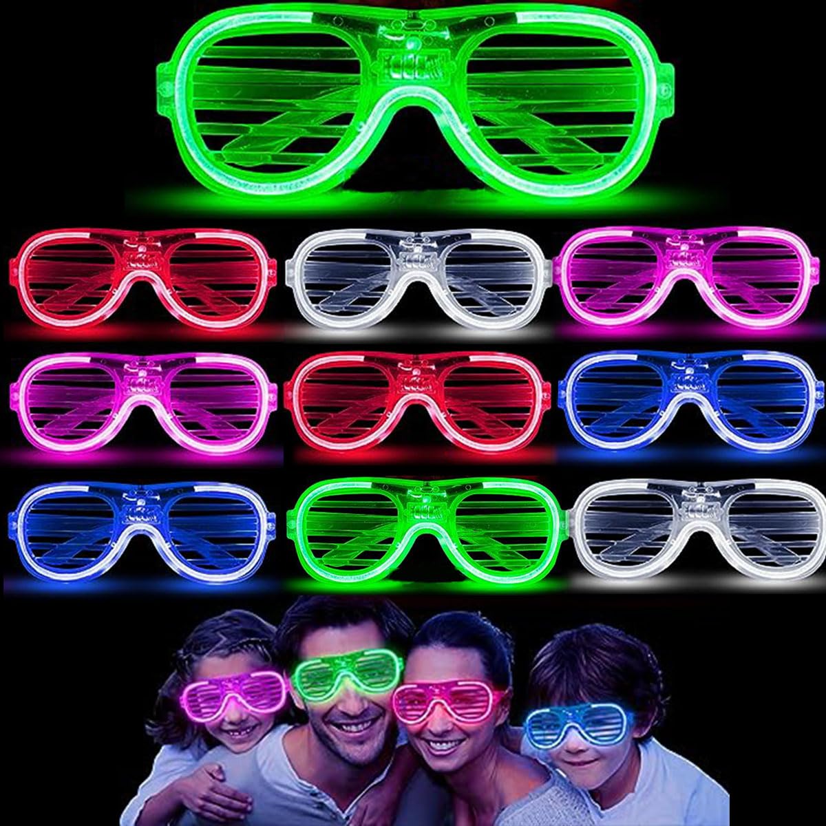 Vesmiga Neon LED Party Glasses – Light Up Glow Shutter Glasses for New Year's Eve, Christmas & Birthday Parties, Flashing Disco Rave Sunglasses for Festival, Club, Wedding Party Favors (10 Pack)