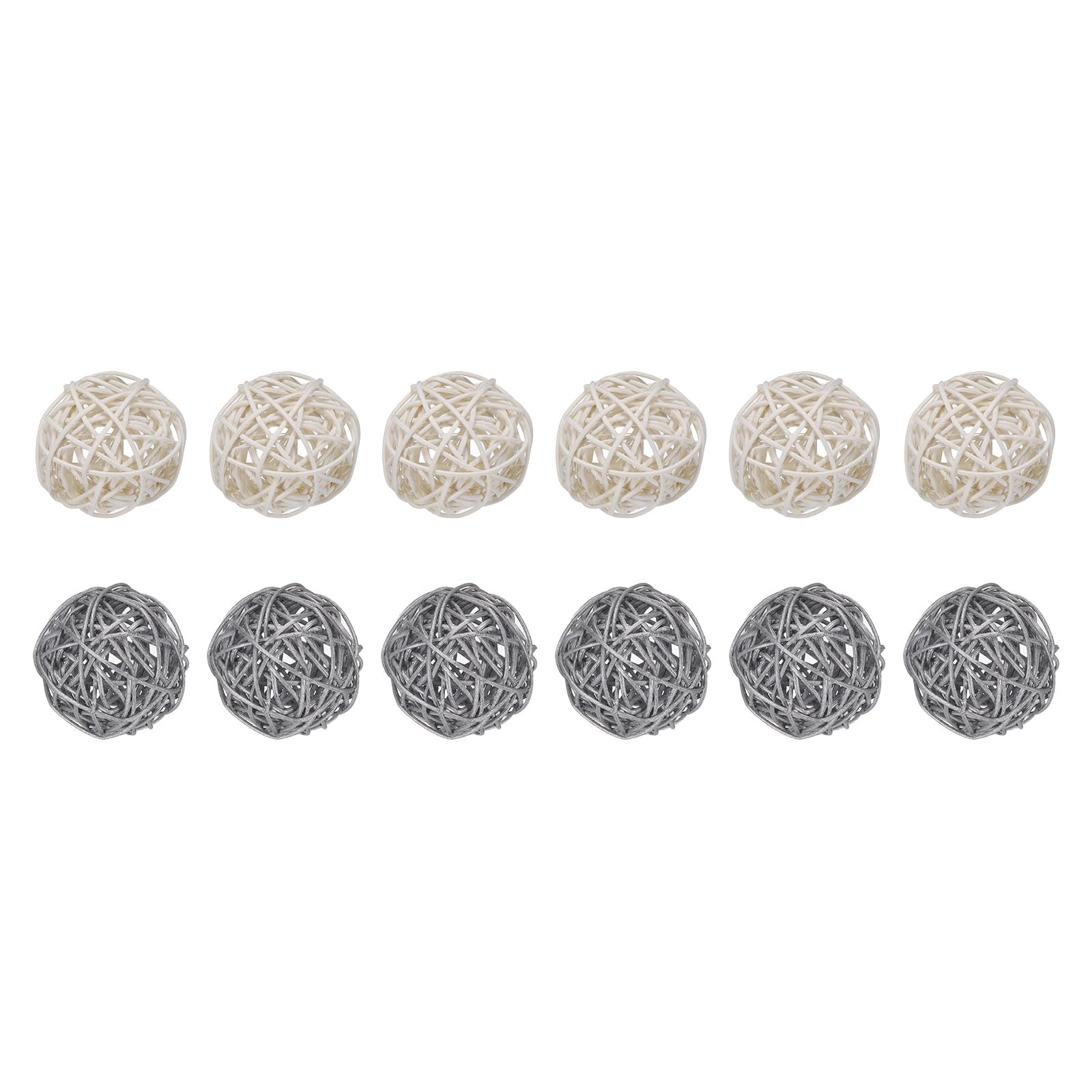 Uxcell Set of 12 Pcs Wicker Rattan Balls 2 Inch Rattan Decorative Balls for Centerpiece Bowls Vase Fillers Home Decor Silver,White