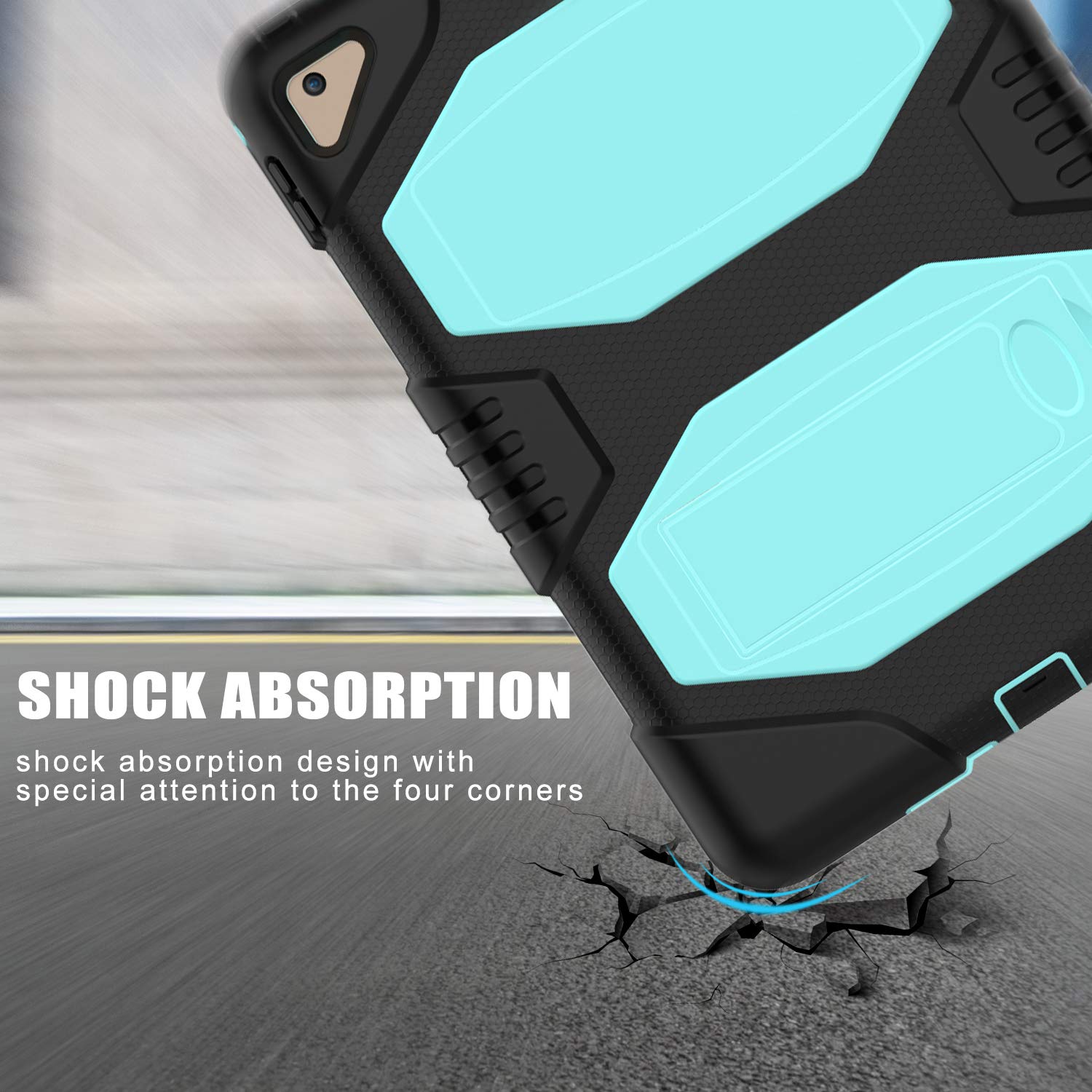 New iPad 9.7 Inch 2018/2017 Case,Heavy Duty Shock-Absorption Rugged Hybrid Protective Case with Kickstand for iPad 9.7 2018/2017 A1893/A1954/A1822,/A1823 (Light Blue)