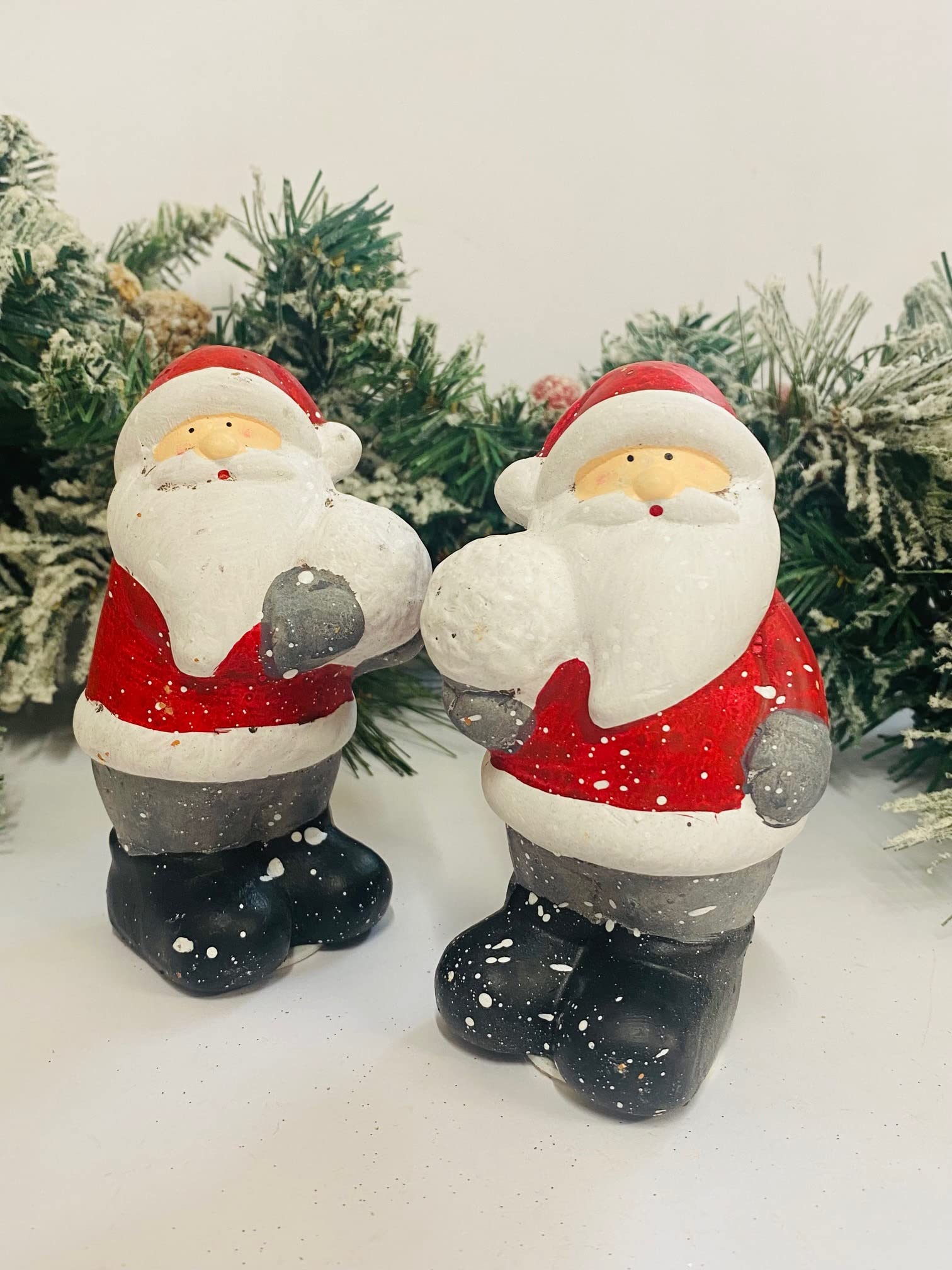 Mezzaluna Gifts Snowmen or Santa's with Snowball/Star & Tree Ceramic Christmas Ornaments ~ Set of 2 (SANTAS WITH SNOWBALLS)