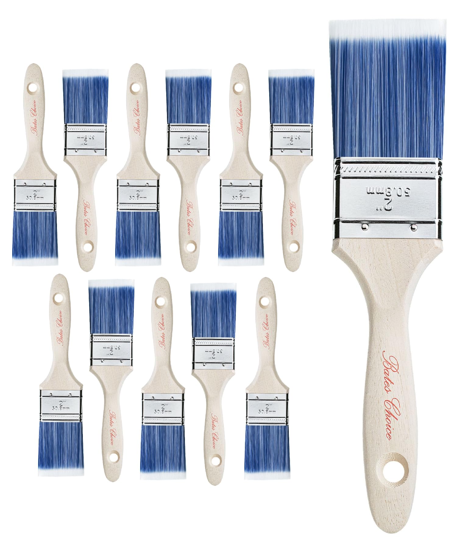 Photo 1 of Bates 2-Inch Paint Brushes, 12 Pack - Treated Wood Handle - Stain & Wall Paint Brush