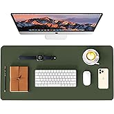 WAYBER Leather Desk Pad Protector, Waterproof Mouse Pad, PU Desk Mat, Office Desk Cover, Desk Writing Mat for Office/Home/Work/Cubicle (Green/Gray) 23.6x13.7in