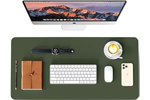 WAYBER Leather Desk Pad Protector, Waterproof Mouse Pad, PU Desk Mat, Office Desk Cover, Desk Writing Mat for Office/Home/Work/Cubicle (Green/Gray) 23.6x13.7in