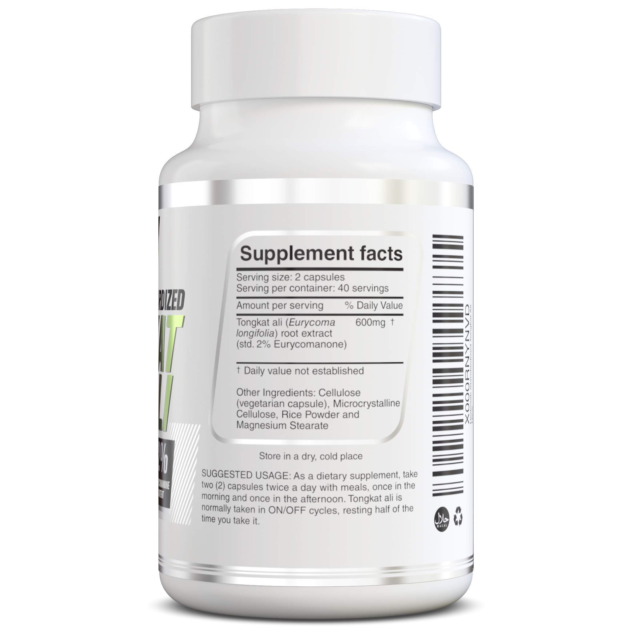 Tongkat Ali For Men Root Supplement 200:1, Standardized to 2% Eurycomanone, 1200mg, 30 Day Supply, Longjack Tongkat Ali for Men, Eurycoma Longifolia Extract Powder Capsules, Malaysian Ginseng